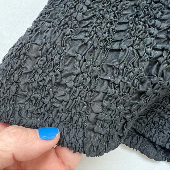 CIEBON bianca pucker effect short sleeve top in black stretchy smocked blouse m - Picture 5 of 8